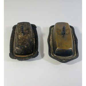 Covered Lidded Butter Dish Coronet Silver On Copper & Silver plate With Stampimg